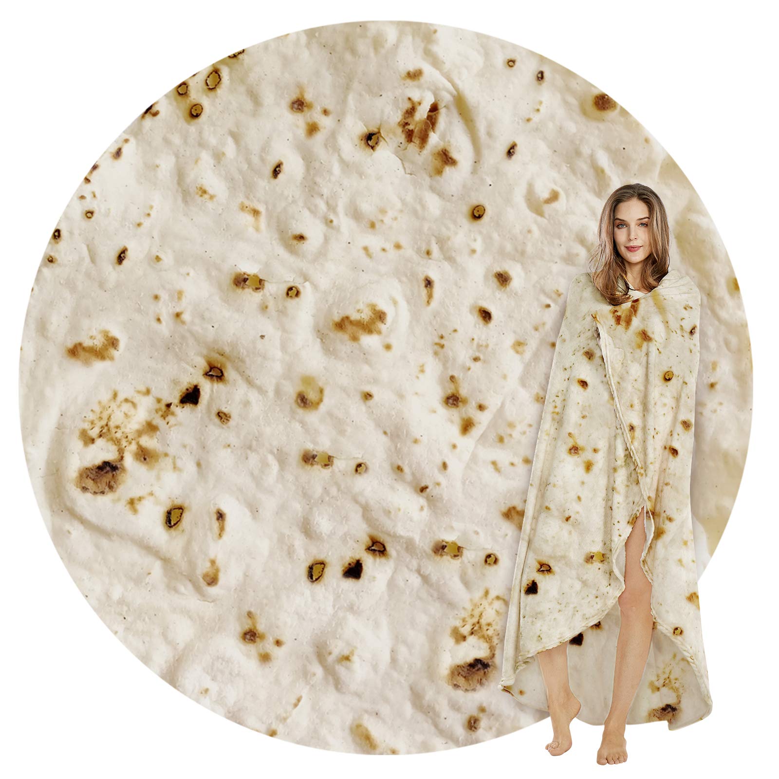 SeaRoomy Burritos Tortilla Blanket, Realistic Food Wrap Blanket Double Sided, Novelty Funny Tortilla Round Giant Soft Blankets (Beige, 47 inches)